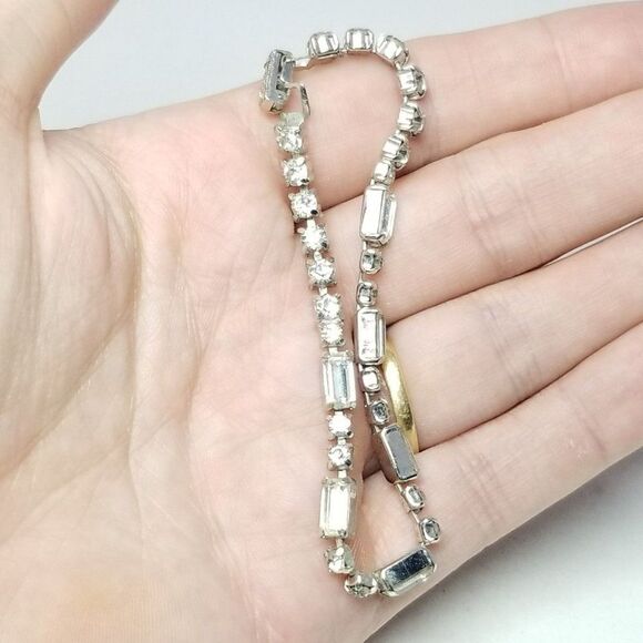 Vintage Kramer Mixed Shape Rhinestone Bracelet, Silver Tone Bangle, Estate - Picture 4 of 6